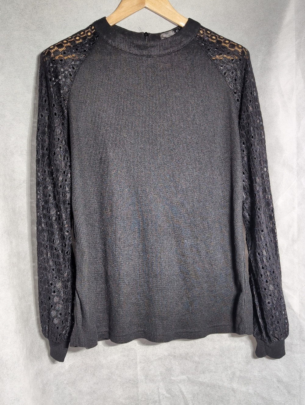 Miholl Sz L Black Lace Sleeve Knit Top